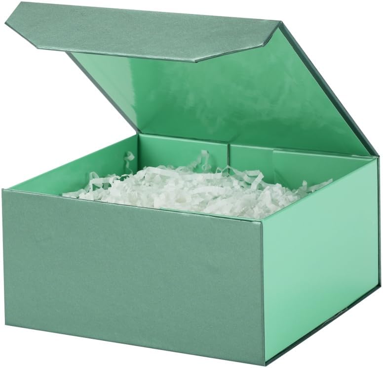 PACKGILO 1 Pcs 6x6x3 Inch Green Magnetic Gift Box Small Magnetic Box with Crinkle Paper Green Small Gift Box with Shredded Paper Luxury Gift Boxes with Lids for Presents - Image 1